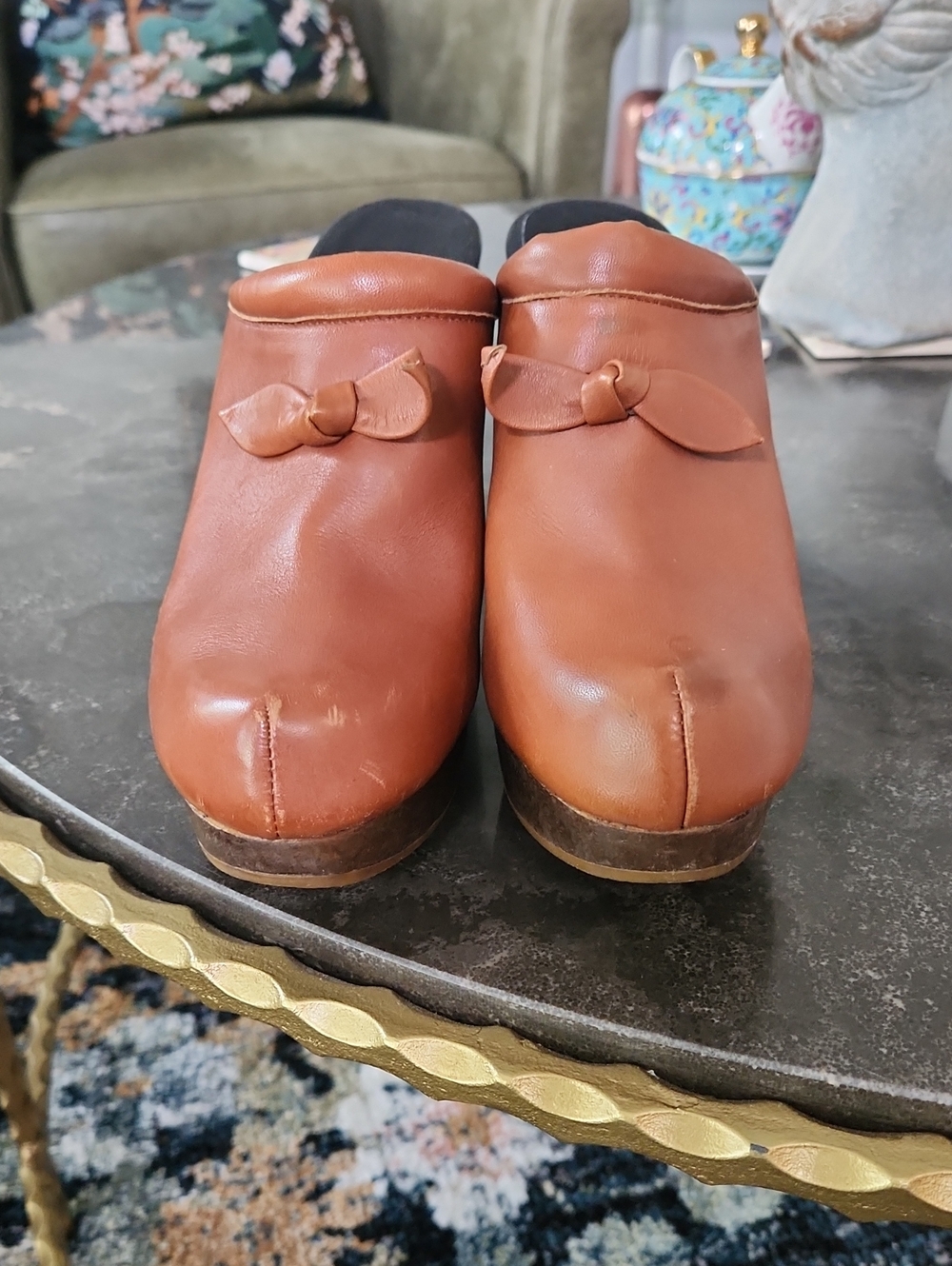 Rachel Comey Tan Leather Knot-Accent Clogs
